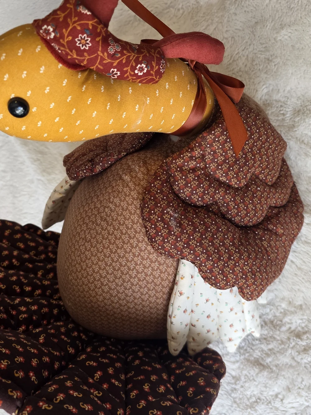 Vintage Fabric Quilted Thanksgiving Turkey Plush 14x11
